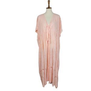 Young Fabulous & Broke Coral Floral Embroidered Beach Cover Maxi Kimono Dress S